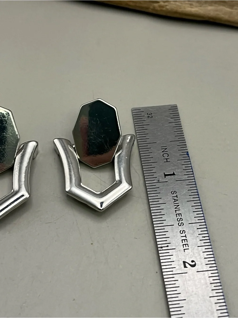 Vintage Inspired Silver Tone Geometric Statement Stud Earrings Art Deco Shield